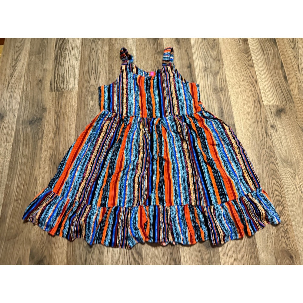 Cutie Patootie Dress Girls Size 10 Multicolor Striped Ruffle Hem Sleeveless